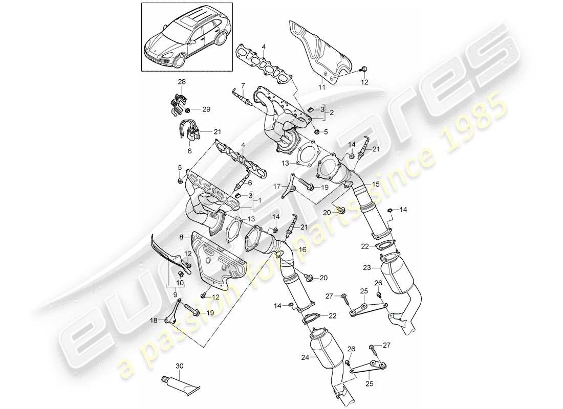 porsche 2012 (cayenne e2 92a) auspuffanlage teilediagramm