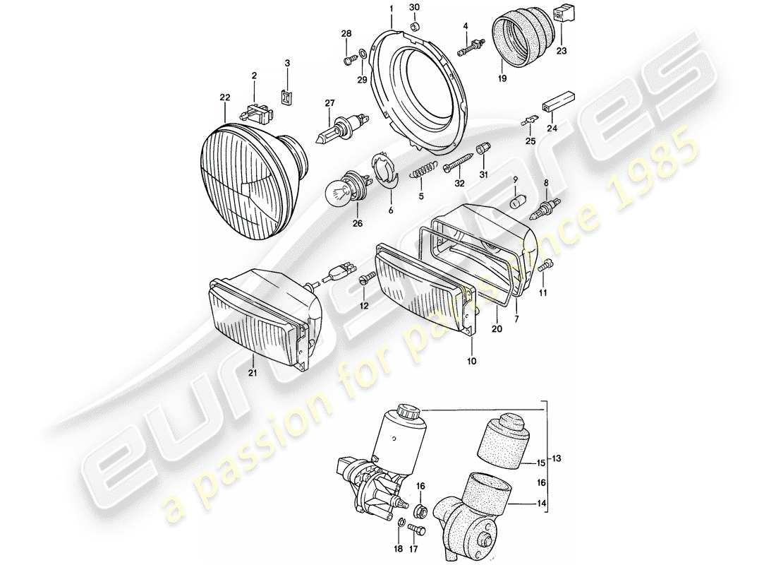 porsche 1983 (944) scheinwerfer - elektromotor - aufklappbarer scheinwerfer ersatzteildiagramm