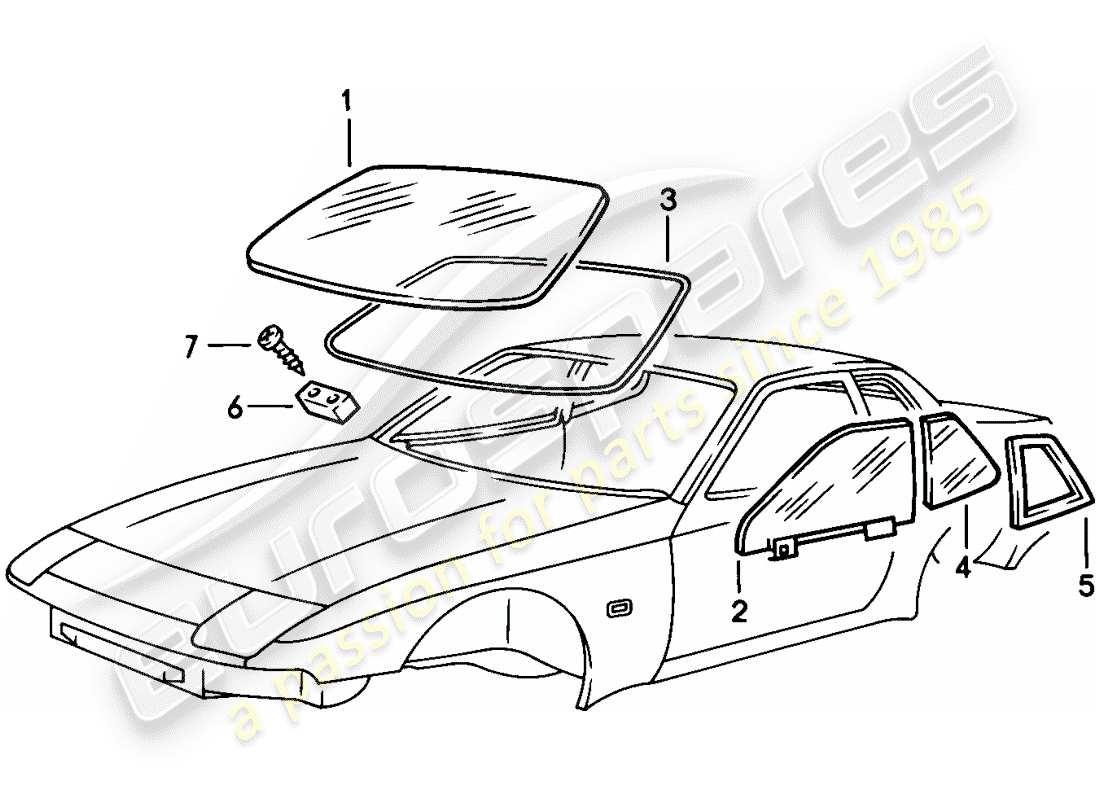 porsche 1983 (944) fensterverglasung ersatzteildiagramm