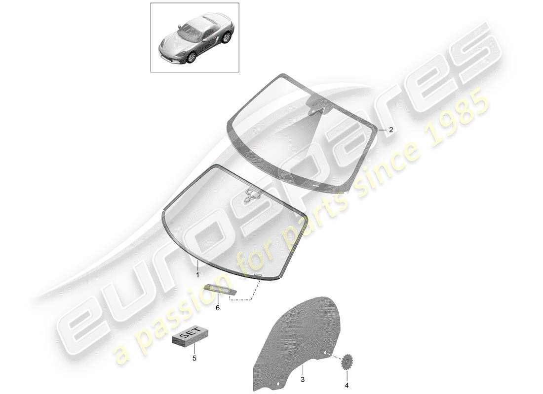 porsche 2019 (718 boxster) windschutzscheibenglas ersatzteildiagramm