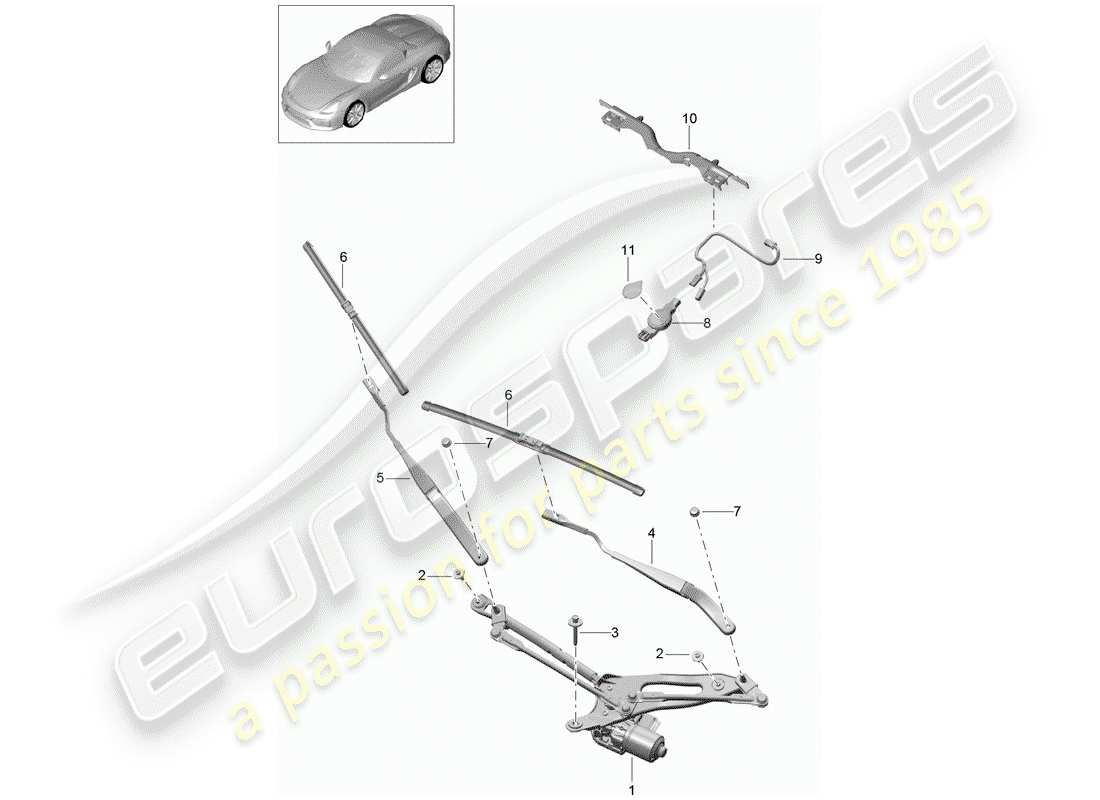 porsche 2016 (981 boxster spyder) scheibenwischeranlage kompl. teilediagramm