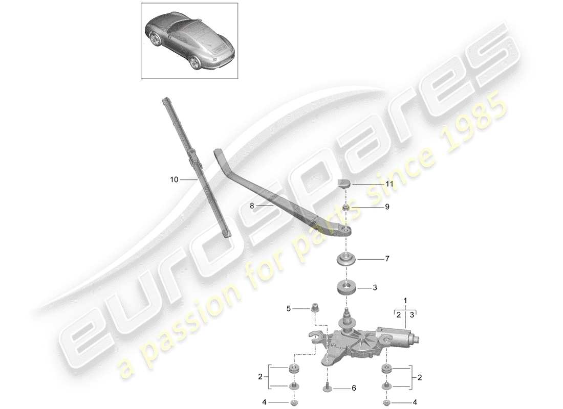 porsche 2016 (991-1) heckscheibenwischer teilediagramm