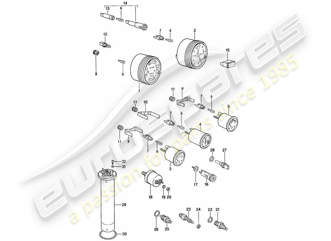 porsche 1983 (944) instrumente teilediagramm