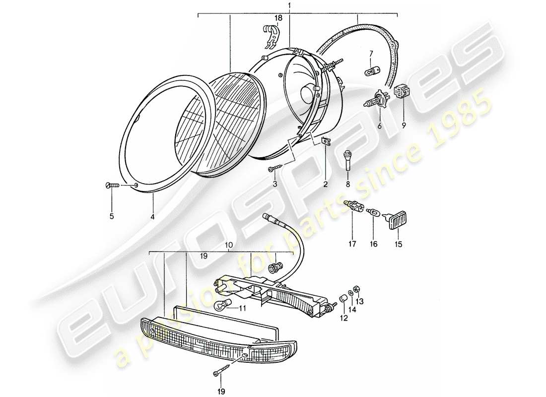 porsche 1988 (959) scheinwerfer - lichter ersatzteildiagramm