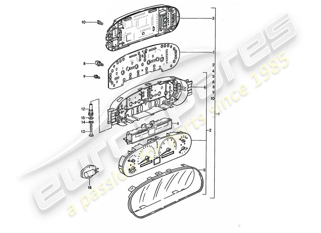 porsche 1994 (928) instrumentenkombination ersatzteildiagramm