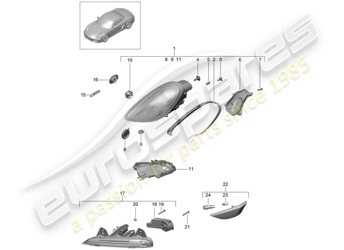 porsche 2012 (981 boxster) scheinwerfer-teilediagramm