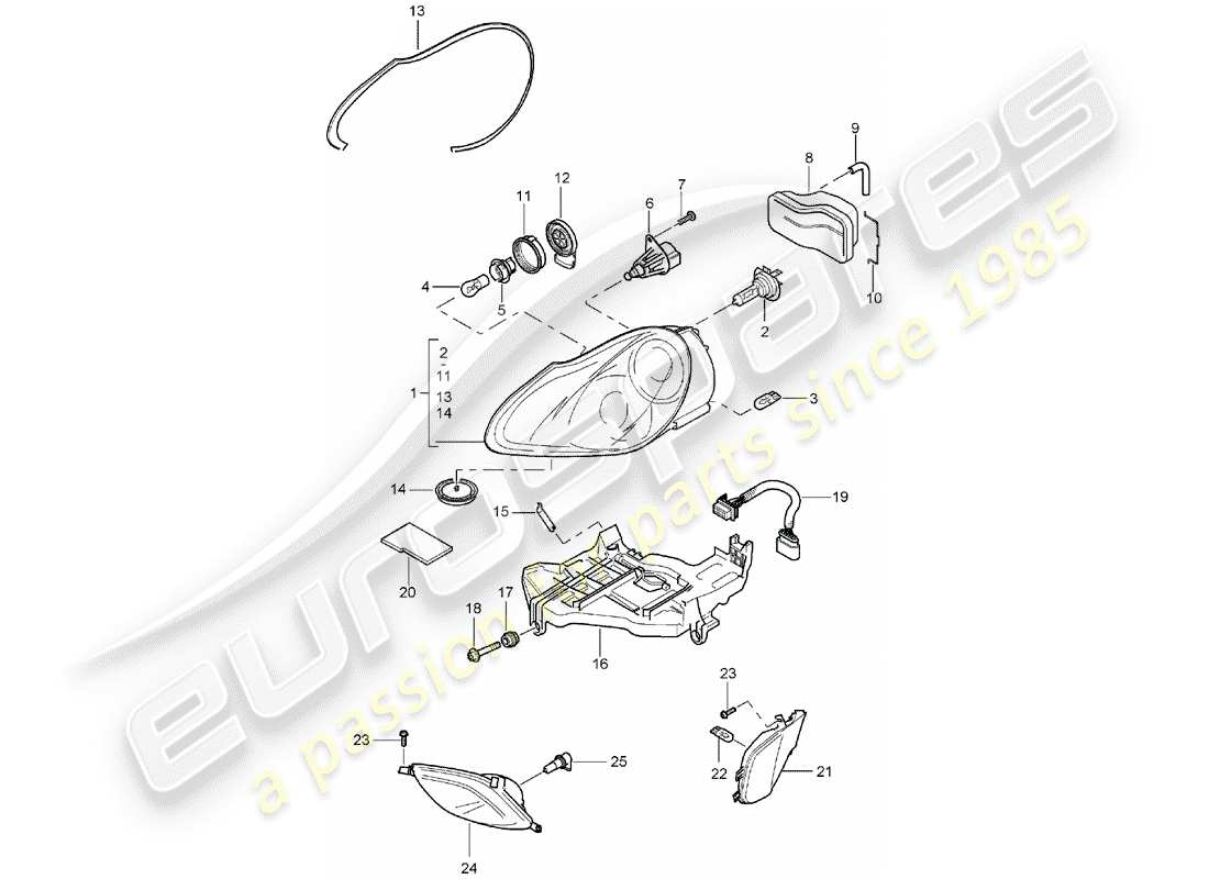 porsche 2005 (cayenne e1 9pa) scheinwerfer-teilediagramm