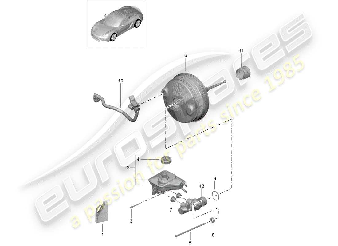 porsche 2016 (981 boxster spyder) bremszylinder ersatzteildiagramm