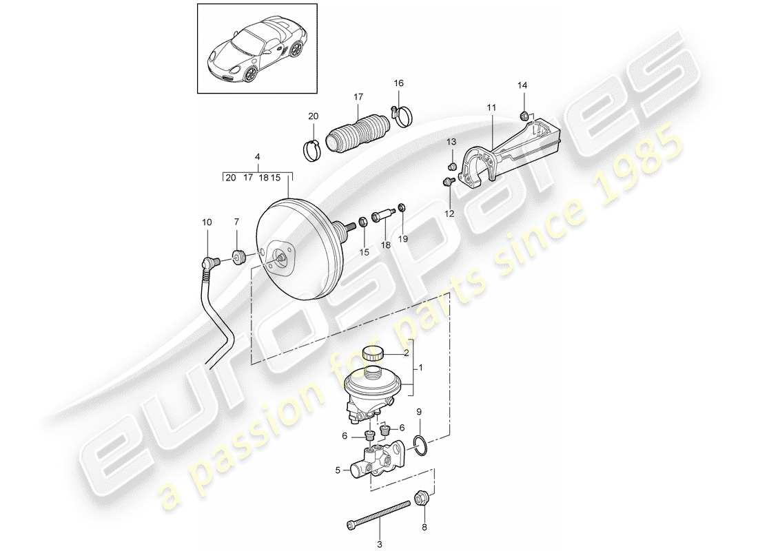 porsche 2012 (987 boxster) hauptbremszylinder teilediagramm