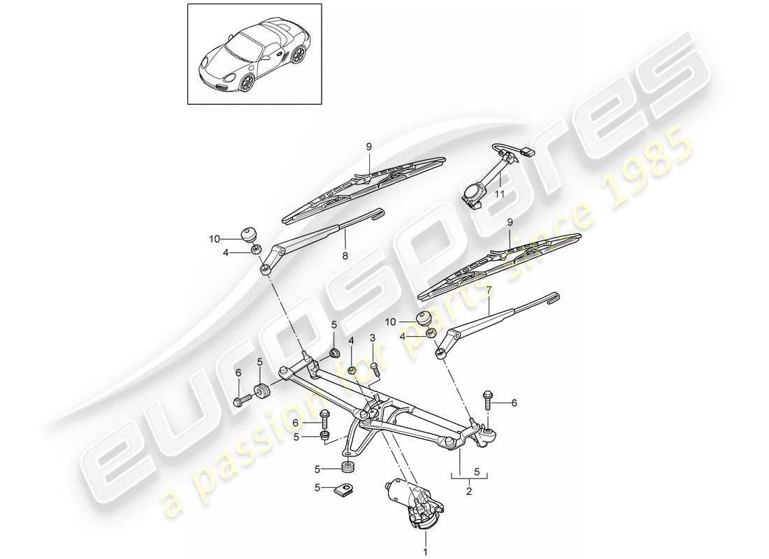 porsche 2009 (987 boxster) scheibenwischeranlage kompl. teilediagramm