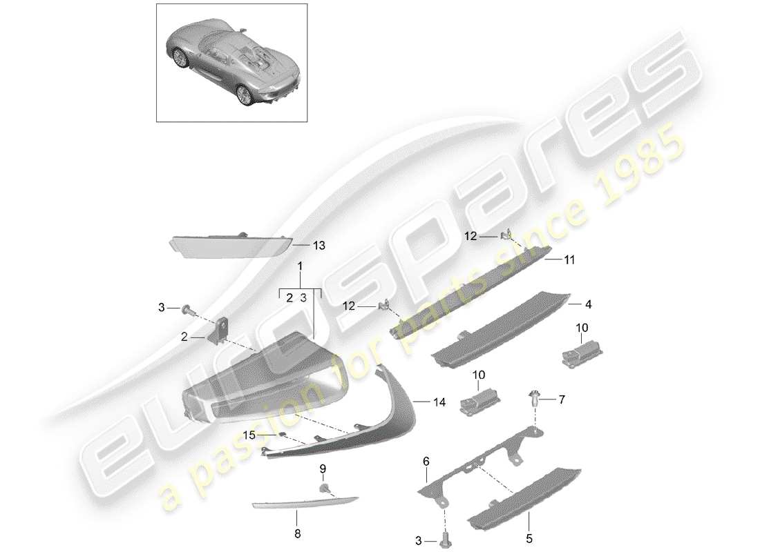porsche 918 spyder (2015) rücklicht ersatzteildiagramm