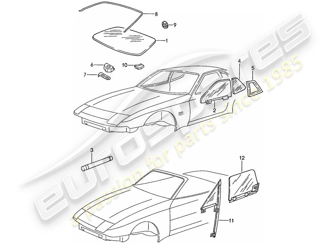 porsche 1989 (944) fensterverglasung teilediagramm