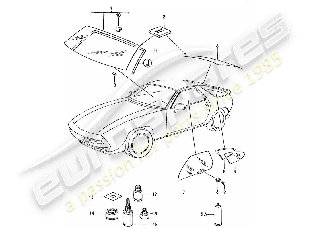 porsche 1994 (928) fensterverglasung ersatzteildiagramm