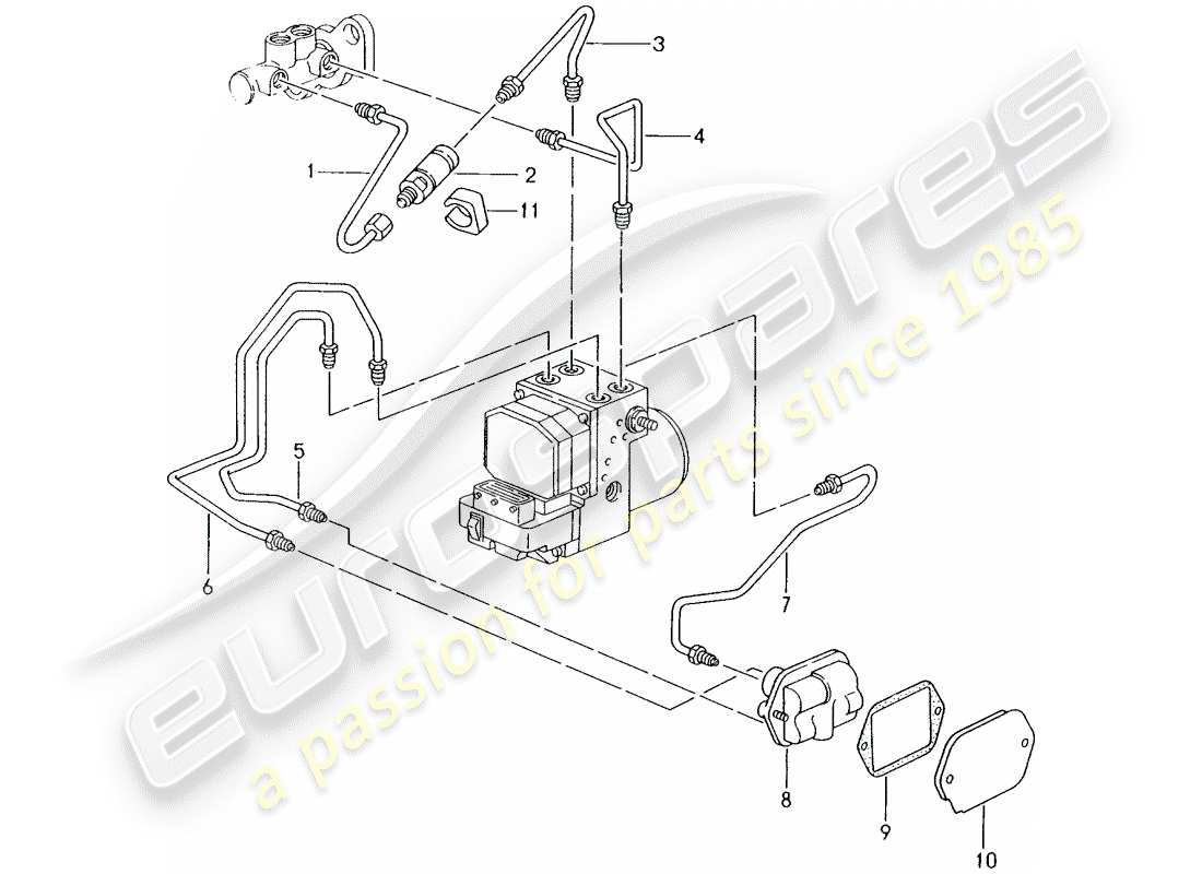 porsche 2000 (986 boxster) bremsleitung - vorderes ende ersatzteildiagramm