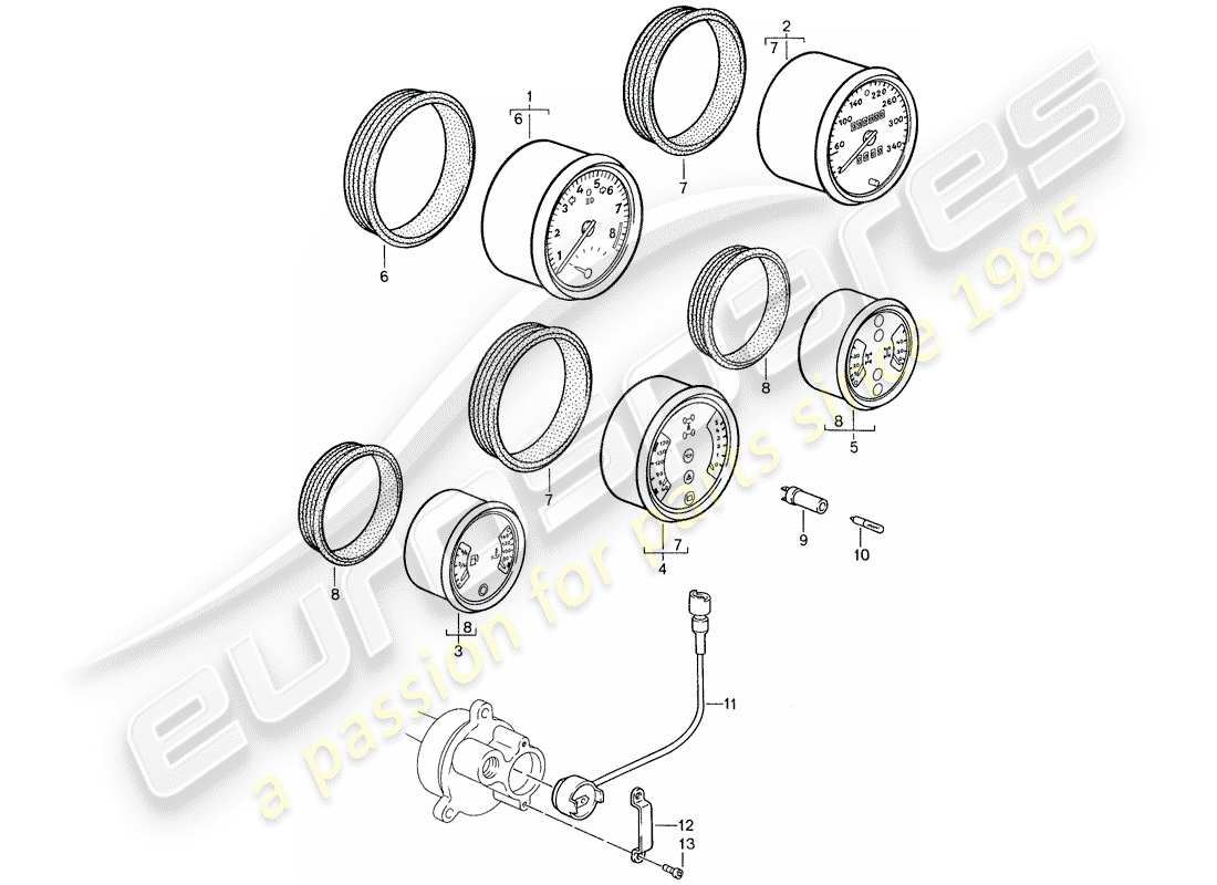 porsche 1987 (959) instrumente teilediagramm
