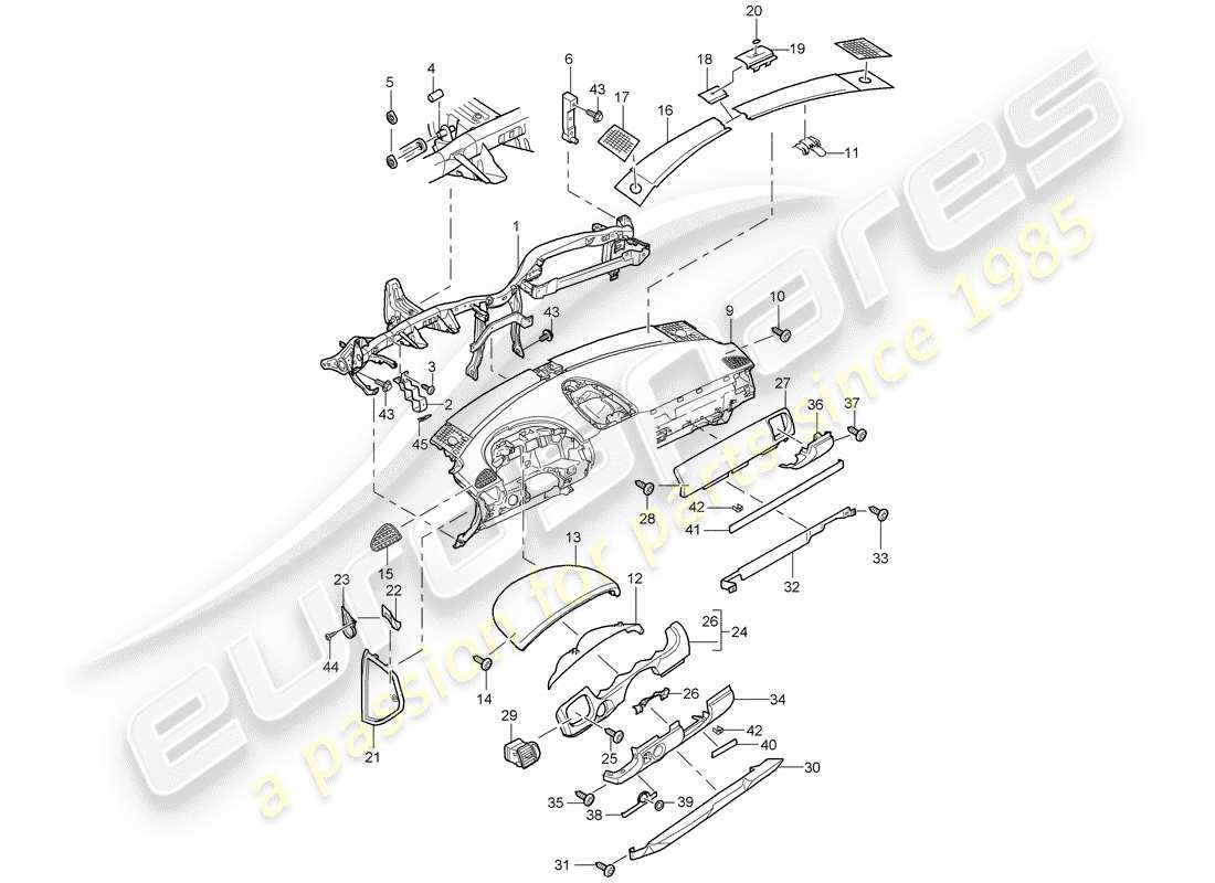 porsche 2005 (cayenne e1 9pa) armaturenbrettverkleidung - ersatzteildiagramm