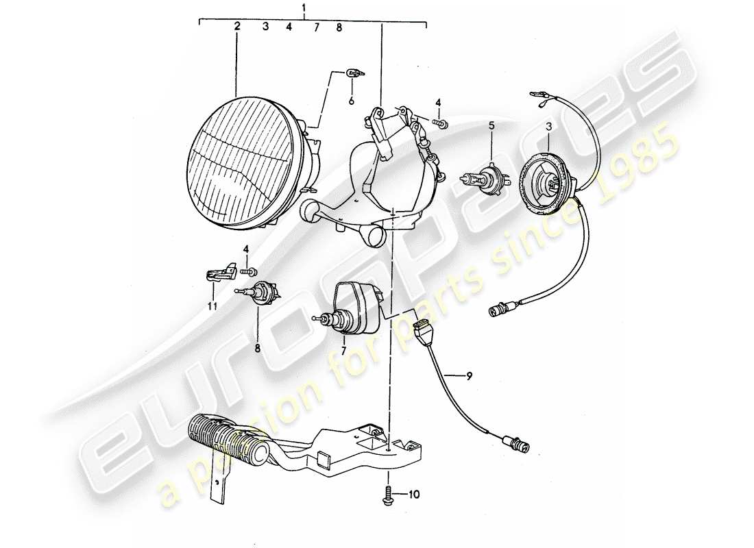 porsche 1995 (968) scheinwerfer-teilediagramm