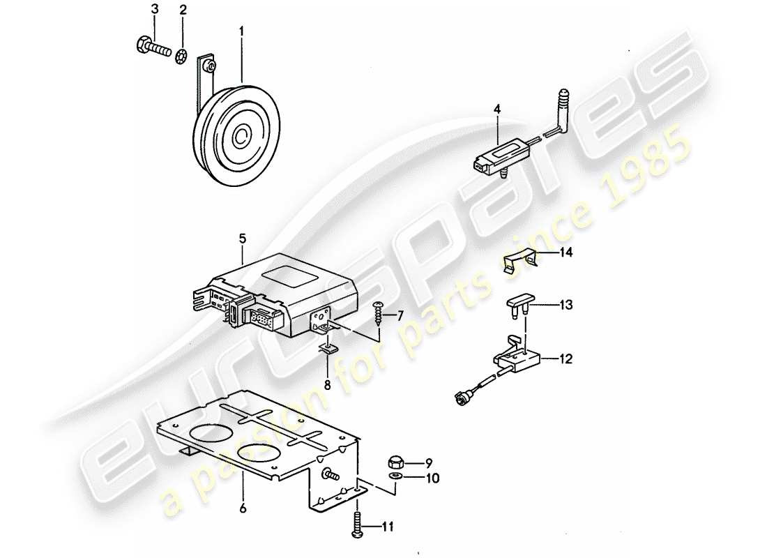 porsche 1992 (968) alarmsystem teilediagramm