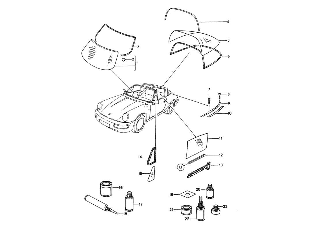 porsche 1994 (964) fensterverglasung ersatzteildiagramm