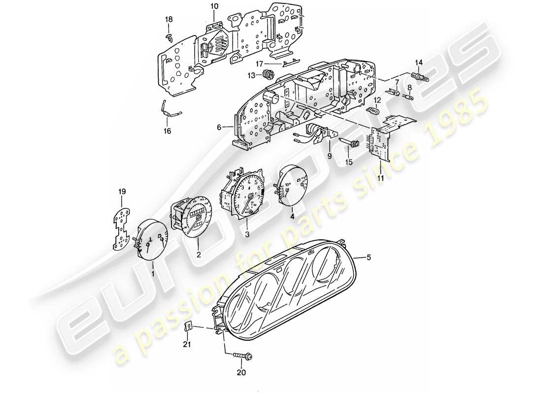 porsche 1991 (944) instrumentenkombination ersatzteildiagramm