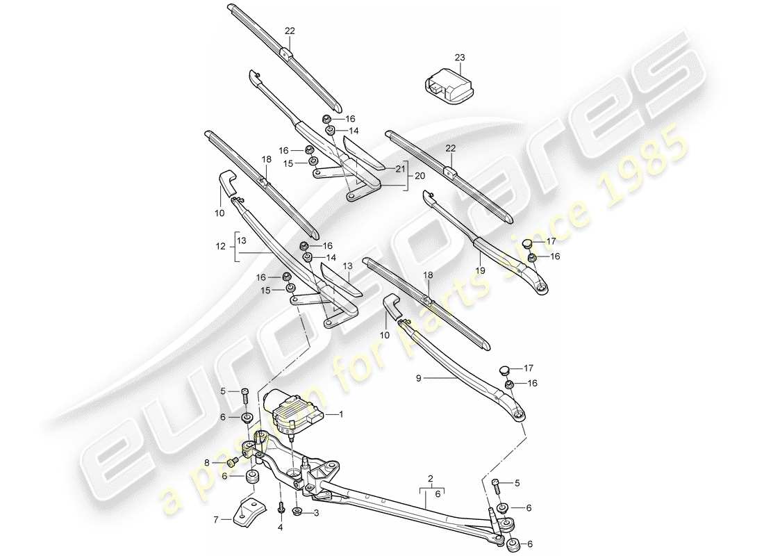 porsche 2008 (cayenne e1 9pa) scheibenwischeranlage kompl. teilediagramm
