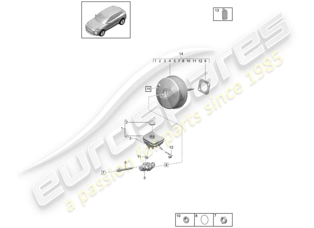 porsche 2019 (macan) bremszylinder ersatzteildiagramm