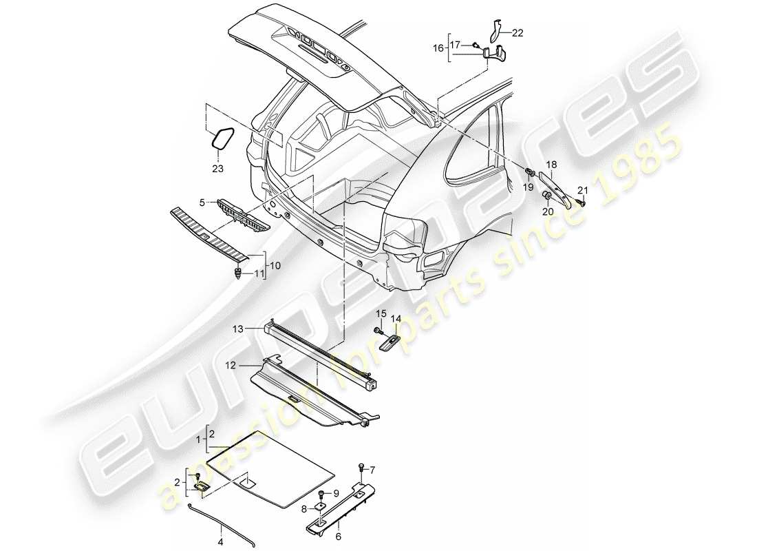 porsche 2007 (cayenne e1 9pa) zierleisten teilediagramm