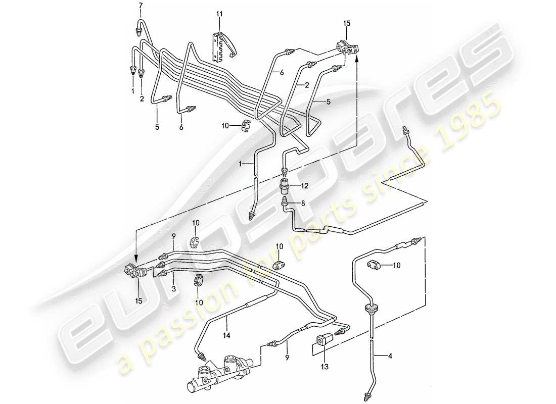 porsche 1989 (944) bremsleitungen - antiblockierbremssystem -abs- teilediagramm