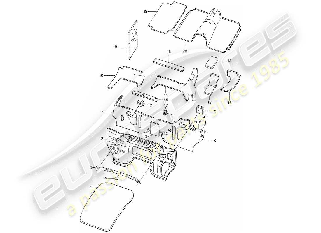 porsche 1995 (928) karosserie - schalldämmung 1 ersatzteildiagramm