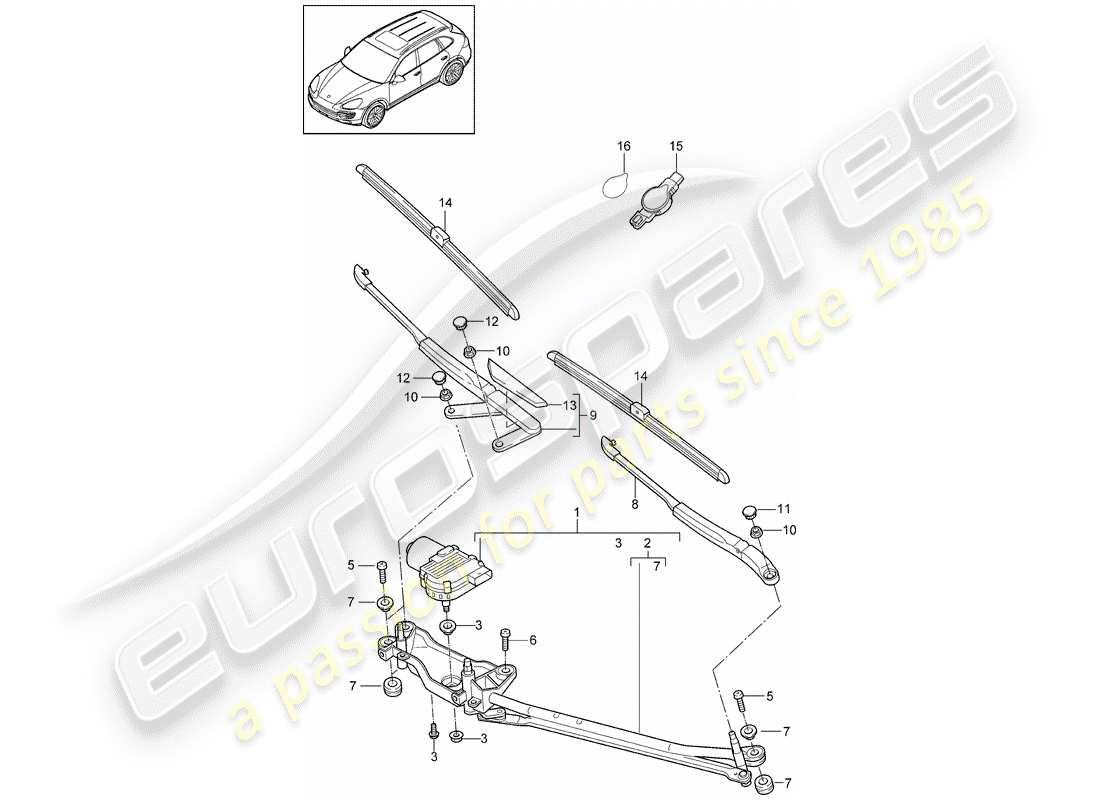 porsche 2018 (cayenne e2 92a) scheibenwischanlage kompl. teilediagramm
