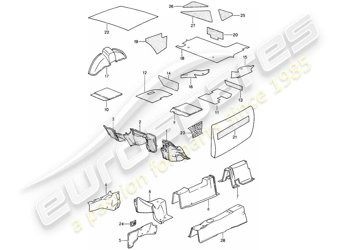 porsche 1991 (944) schallabsorber ersatzteildiagramm