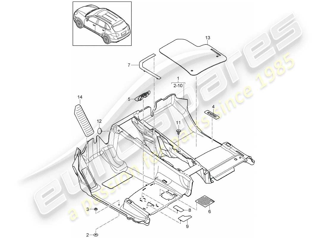 porsche 2015 (cayenne e2 92a) bodenabdeckung teilediagramm