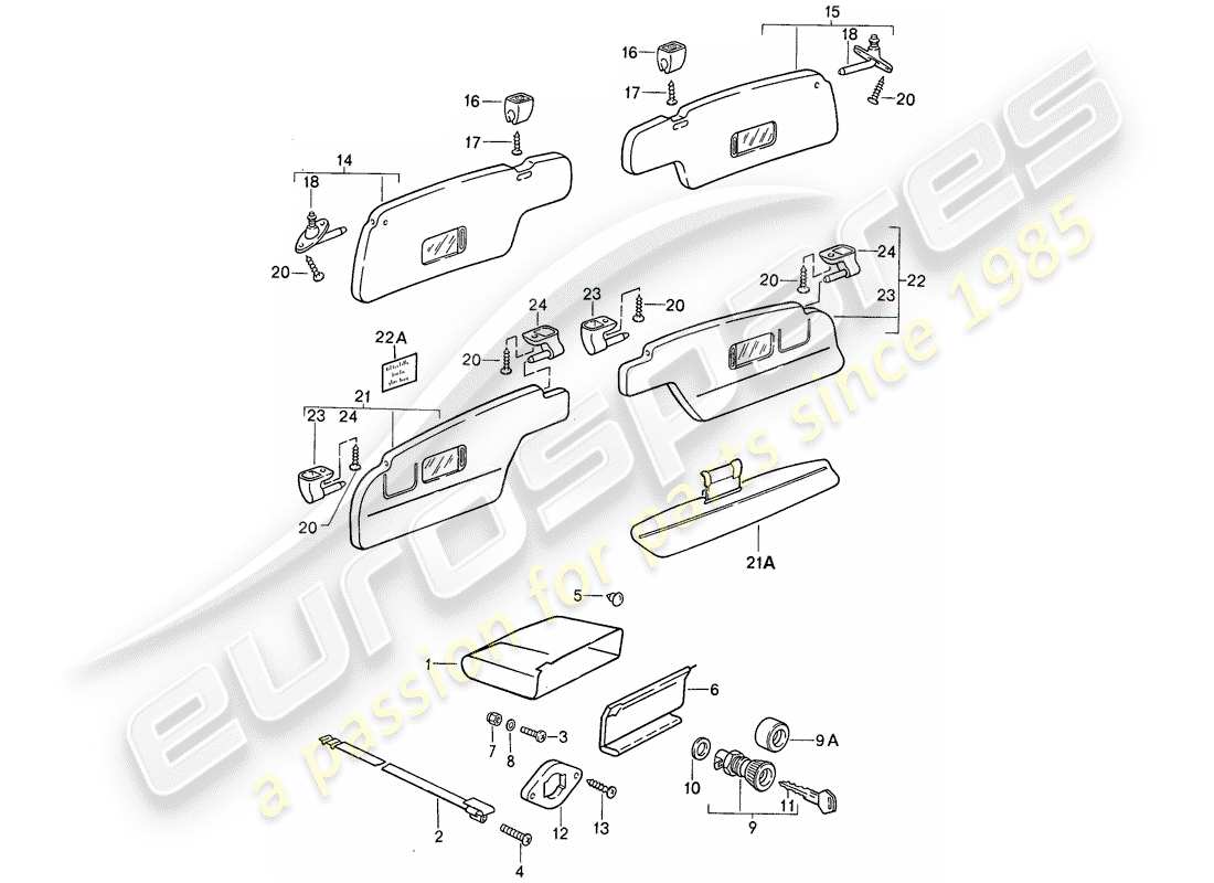 porsche 1987 (911) handschuhfach - sonnenblenden ersatzteildiagramm