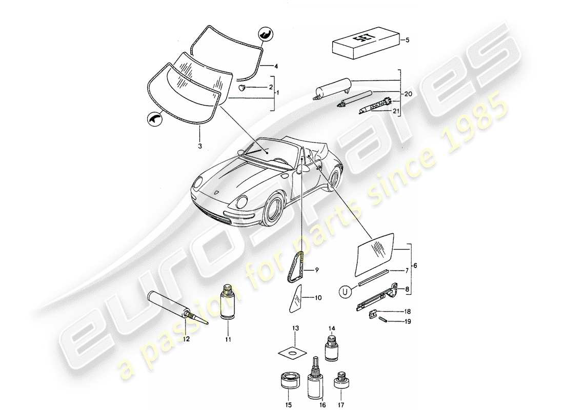 porsche 1994 (993) fensterverglasung ersatzteildiagramm