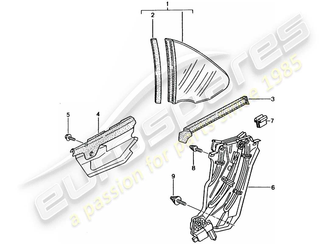 porsche 1998 (996) seitenfenster-ersatzteildiagramm