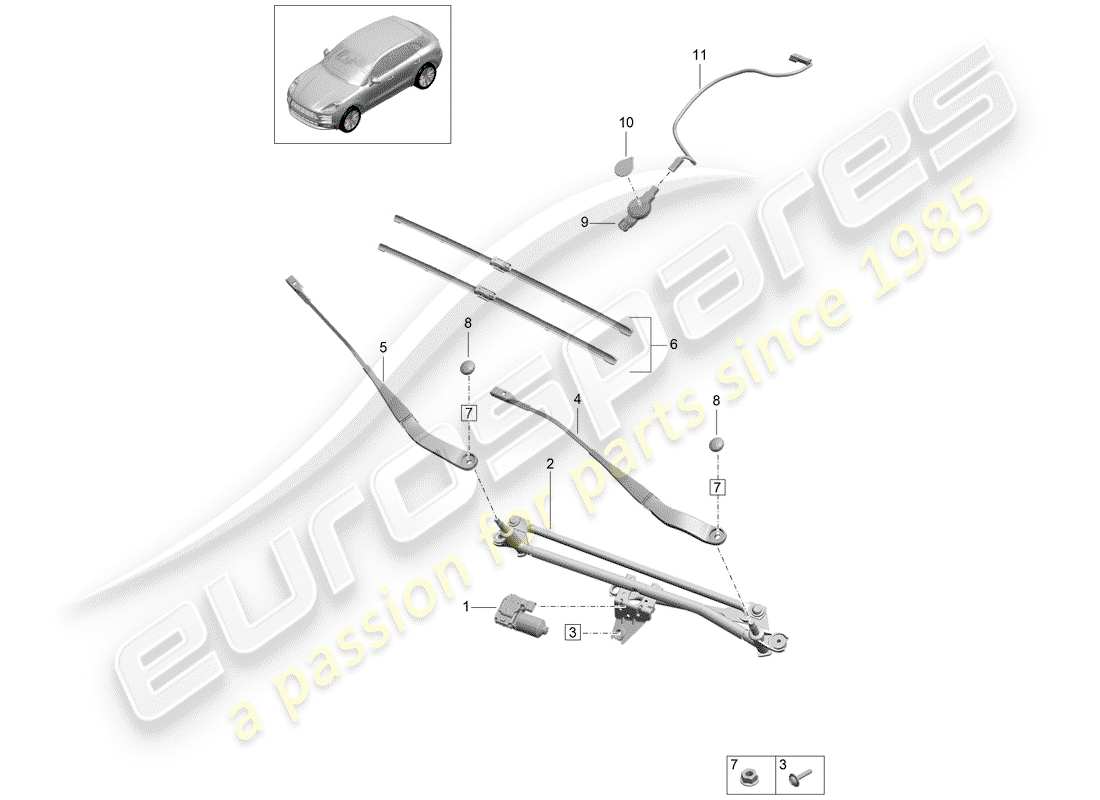 porsche 2020 (macan) scheibenwischeranlage kompl. teilediagramm