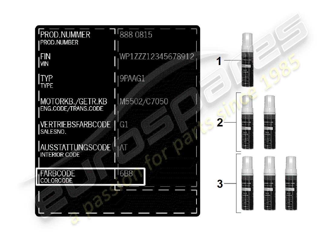 porsche 2019 (718 boxster spyder) lackausbesserungsstift ersatzteildiagramm