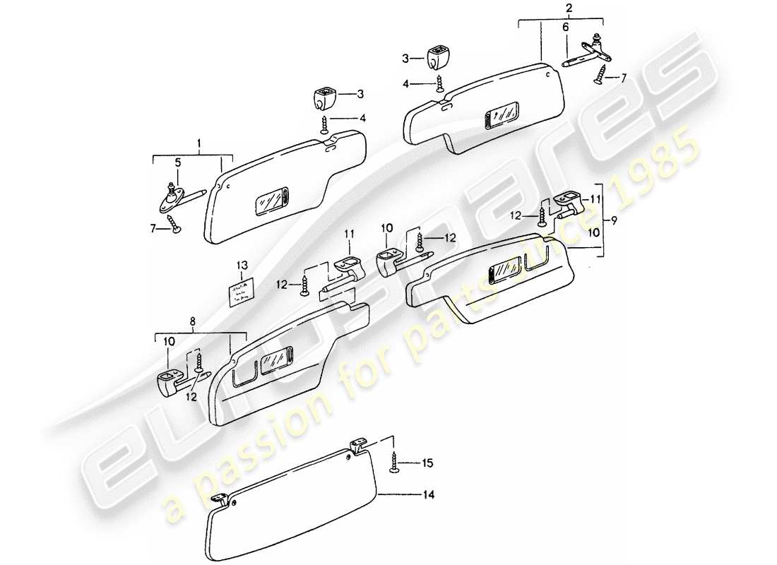 porsche 1994 (993) sonnenblenden ersatzteildiagramm