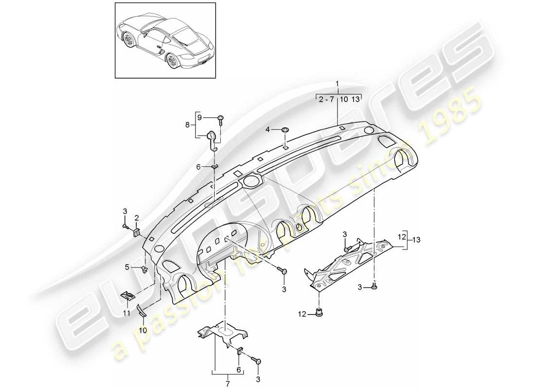 porsche 2006 (987 cayman) armaturenbrettverkleidung - ersatzteildiagramm