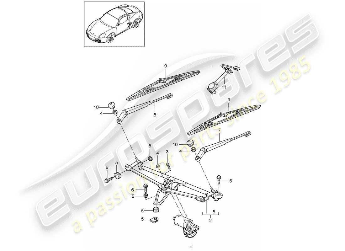 porsche 2010 (987 cayman) scheibenwischeranlage kompl. teilediagramm