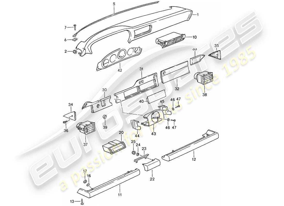 porsche 1987 (959) dashboard-ersatzteildiagramm