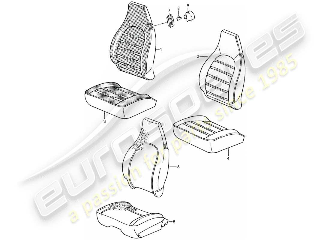 porsche 1987 (959) vordersitz - bezug ersatzteildiagramm