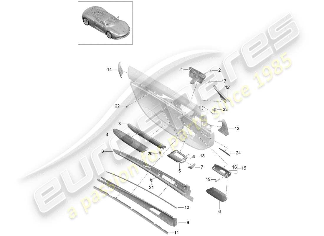 porsche 918 spyder (2015) türverkleidung teilediagramm