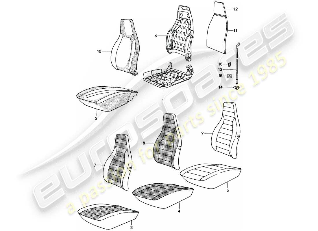 porsche 1984 (911) vordersitz - einzelteile - stoff - d >> - mj 1984 ersatzteildiagramm