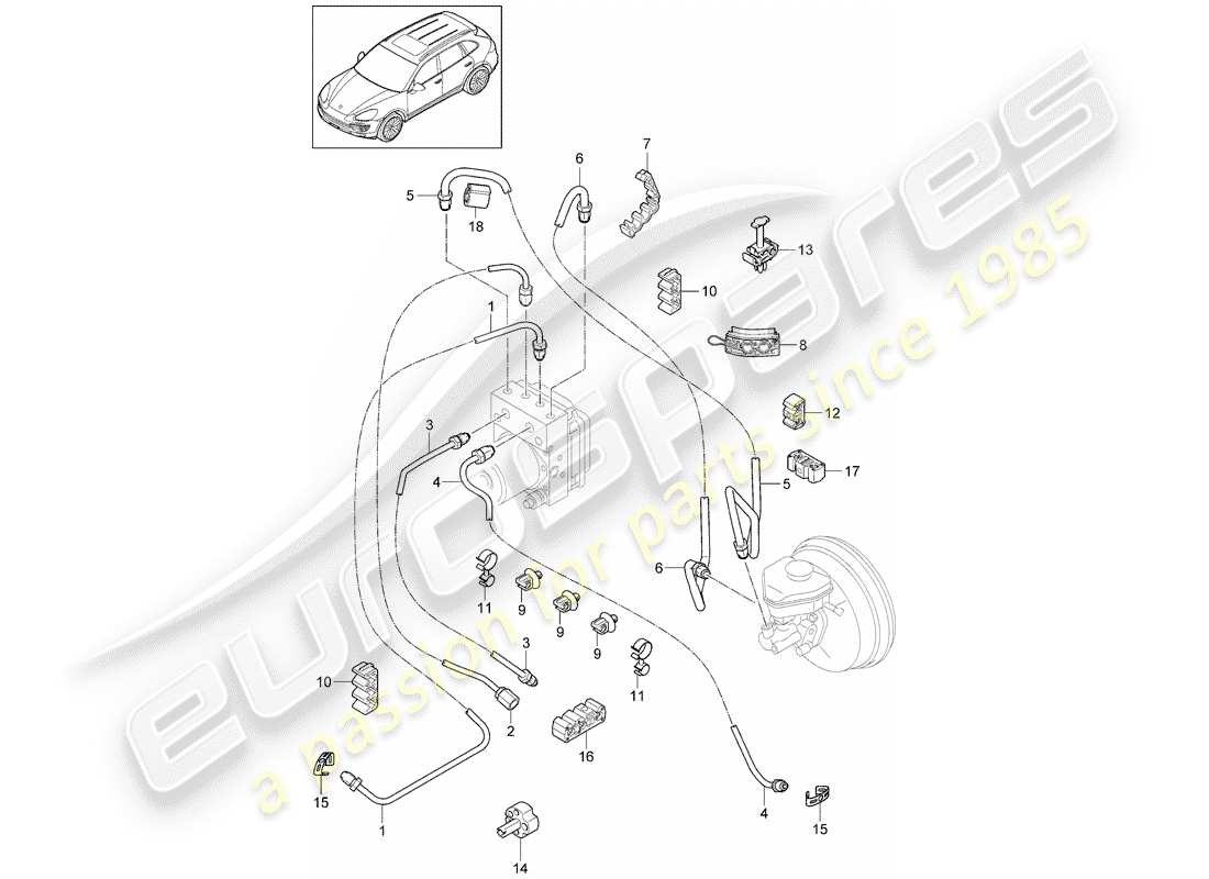 porsche 2011 (cayenne e2 92a) bremsleitungen ersatzteildiagramm