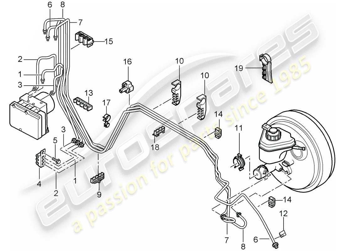 porsche 2008 (cayenne e1 9pa) bremsleitungen ersatzteildiagramm