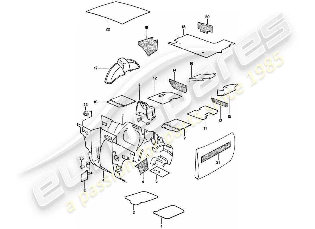 porsche 1982 (944) schallabsorber ersatzteildiagramm