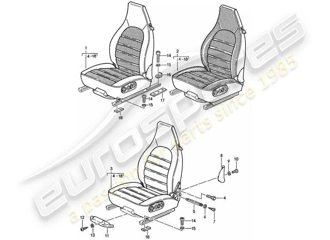 porsche 1992 (968) sitz - komplett ersatzteildiagramm