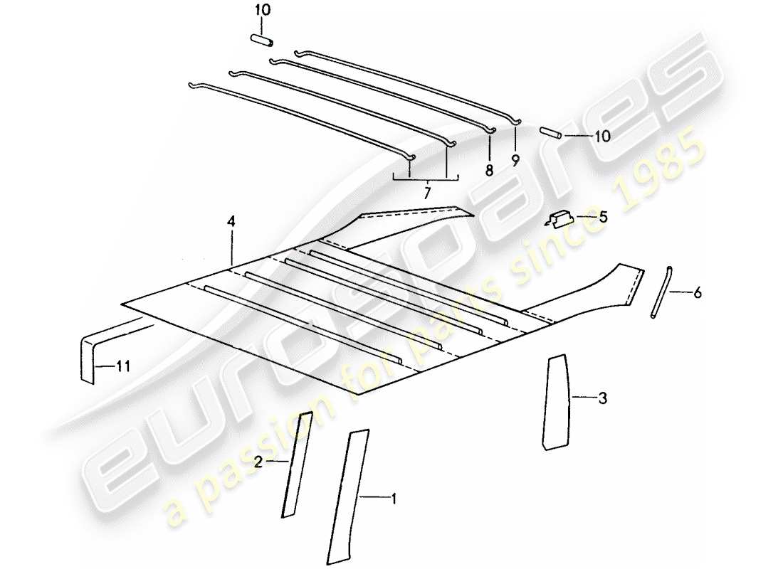 porsche 1994 (993) innenausstattung - dach teilediagramm