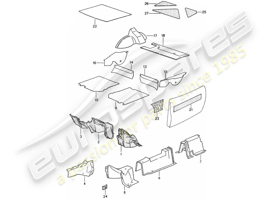 porsche 1994 (968) schallabsorber ersatzteildiagramm